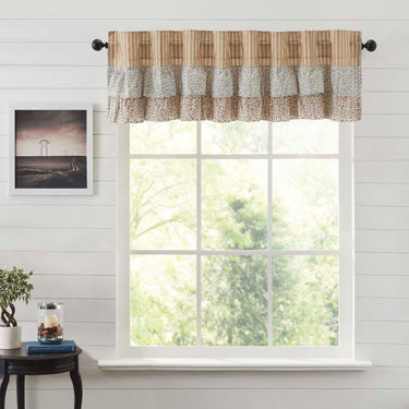 Kaila Ticking Gold Ruffled Valance 16x90 VHC Brands - The Fox Decor